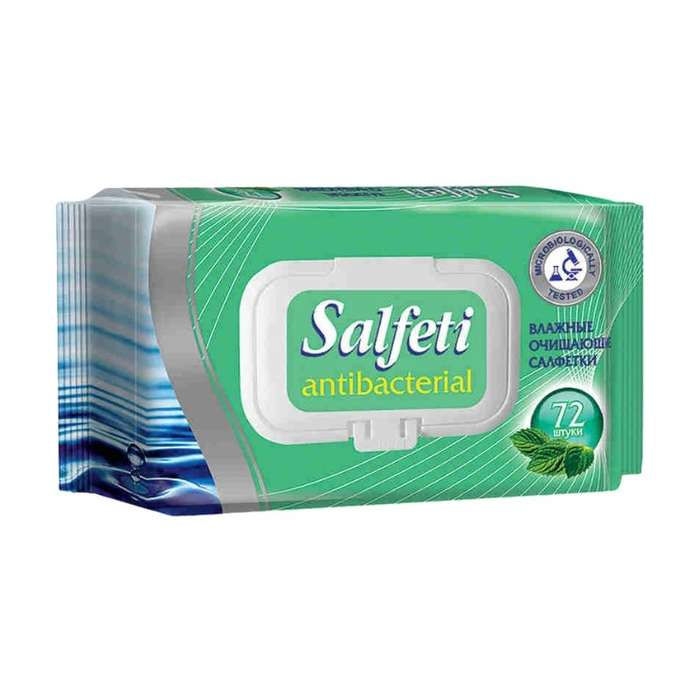 Влажные салфетки SALFETI с клапаном антибактериальные 72 шт 