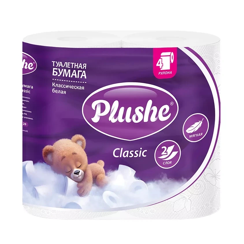 Туалетная бумага PLUSHE CLASSIC Мишка 2 сл 4 шт
