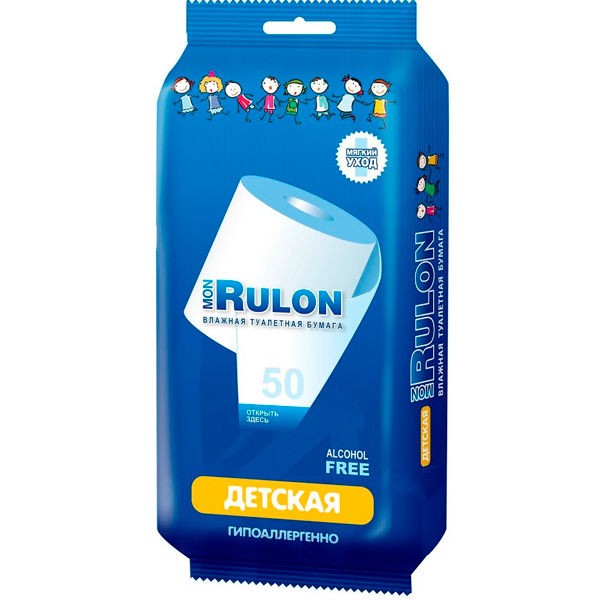 Влажная туалетная бумага детская MON RULON 50 шт
